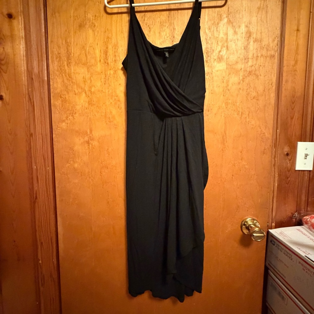 White House Black Market Black Draped V-Neck Midi Dress